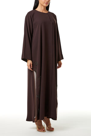 Brown Wave Crepe, Side Panel Beadwork Detail