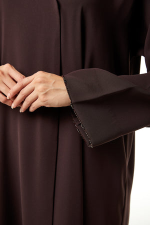 Brown Wave Crepe, Side Panel Beadwork Detail