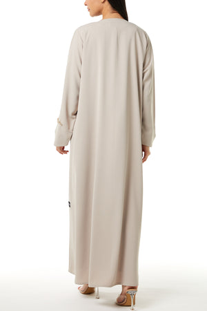 Beige Nova Crepe Abaya, Front Beadwork Detail