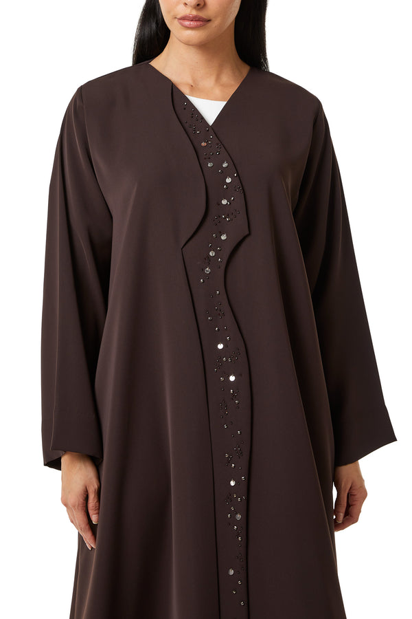 Brown Blanco Crepe, Front Panel Beadwork Detail