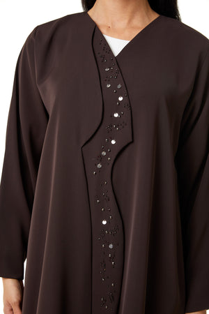 Brown Blanco Crepe, Front Panel Beadwork Detail