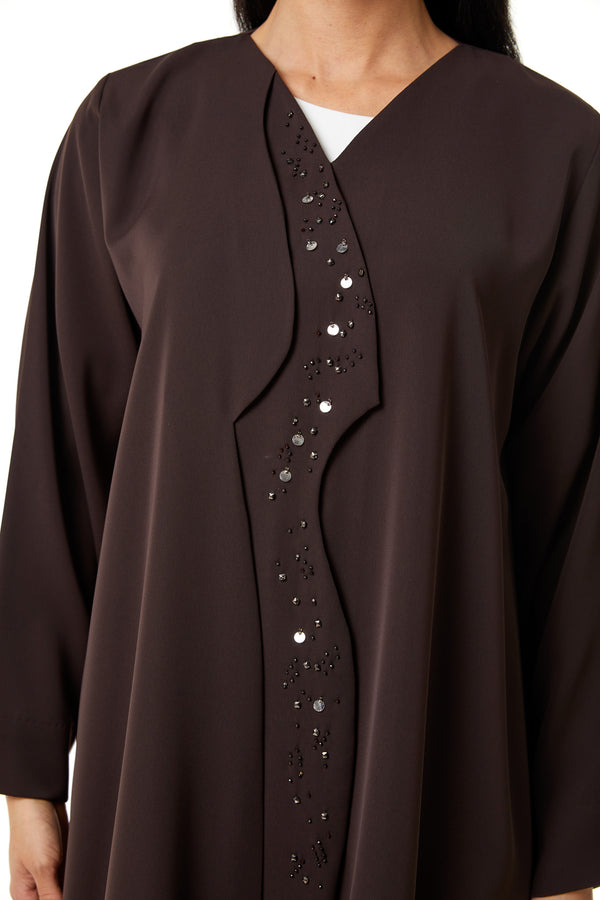 Brown Blanco Crepe, Front Panel Beadwork Detail