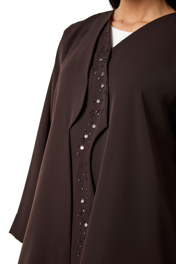Brown Blanco Crepe, Front Panel Beadwork Detail