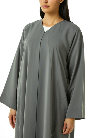 Grey Nova Crepe Abaya, Front Beadwork Detail