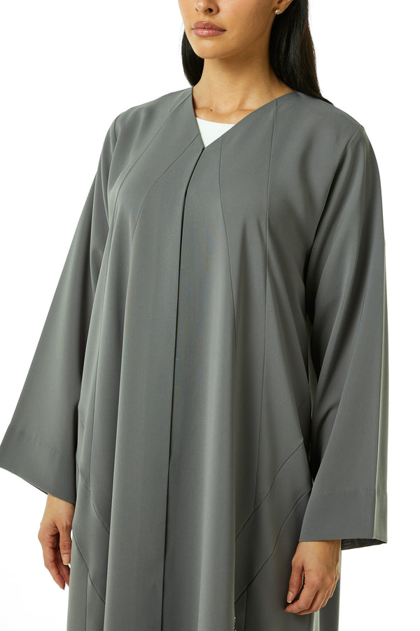 Grey Nova Crepe Abaya, Front Beadwork Detail