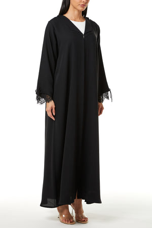 Black Layan Crepe, Sleeve Lace Detail