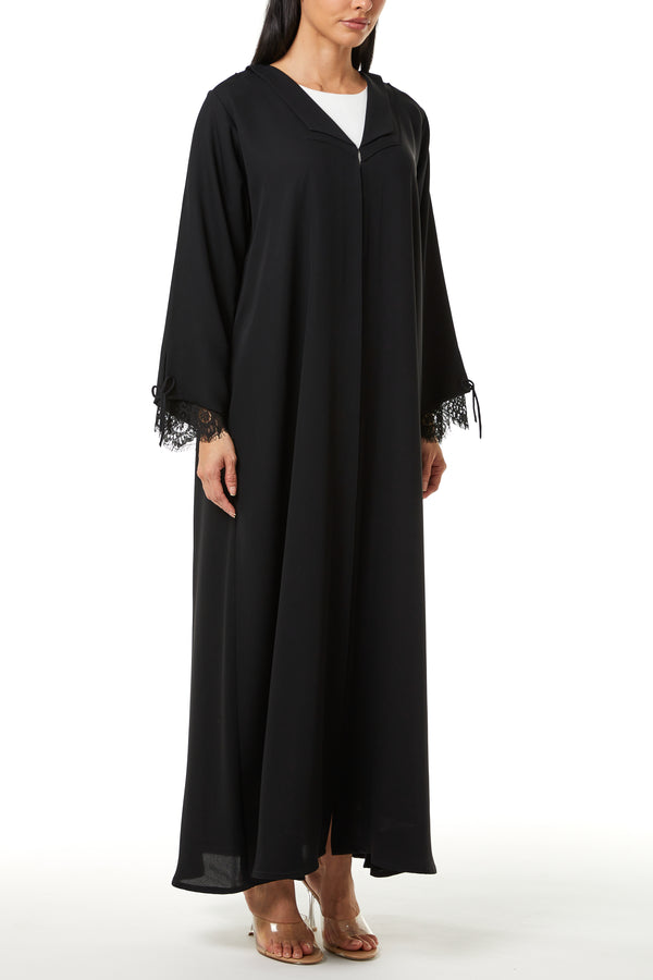 Black Layan Crepe, Sleeve Lace Detail