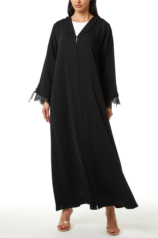 Black Layan Crepe, Sleeve Lace Detail