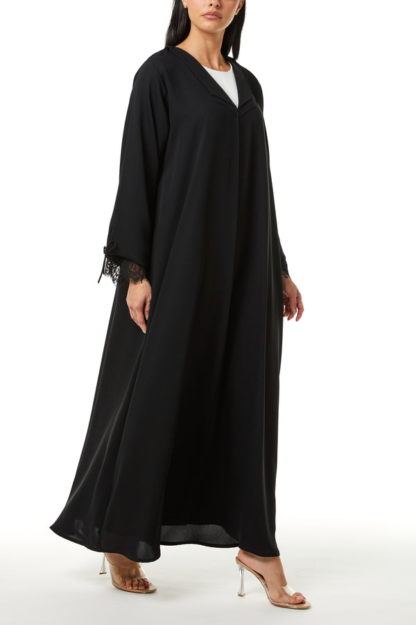 Black Layan Crepe, Sleeve Lace Detail