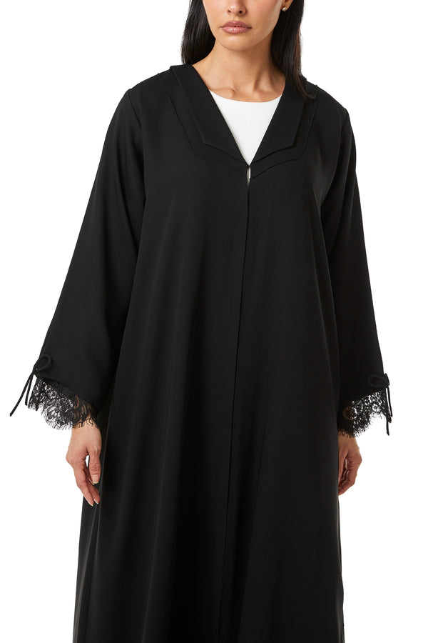 Black Layan Crepe, Sleeve Lace Detail
