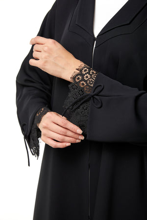 Black Layan Crepe, Sleeve Lace Detail