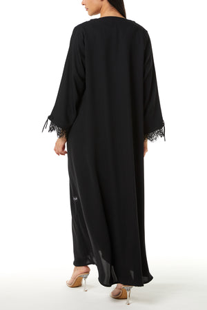 Black Layan Crepe, Sleeve Lace Detail