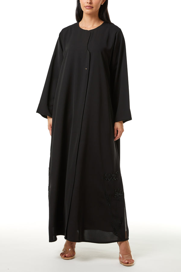 Black Aria Crepe, Side Panel Beadwork Detail