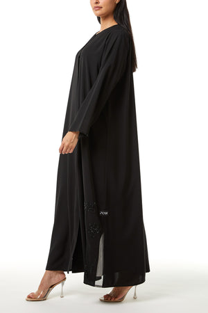 Black Aria Crepe, Side Panel Beadwork Detail