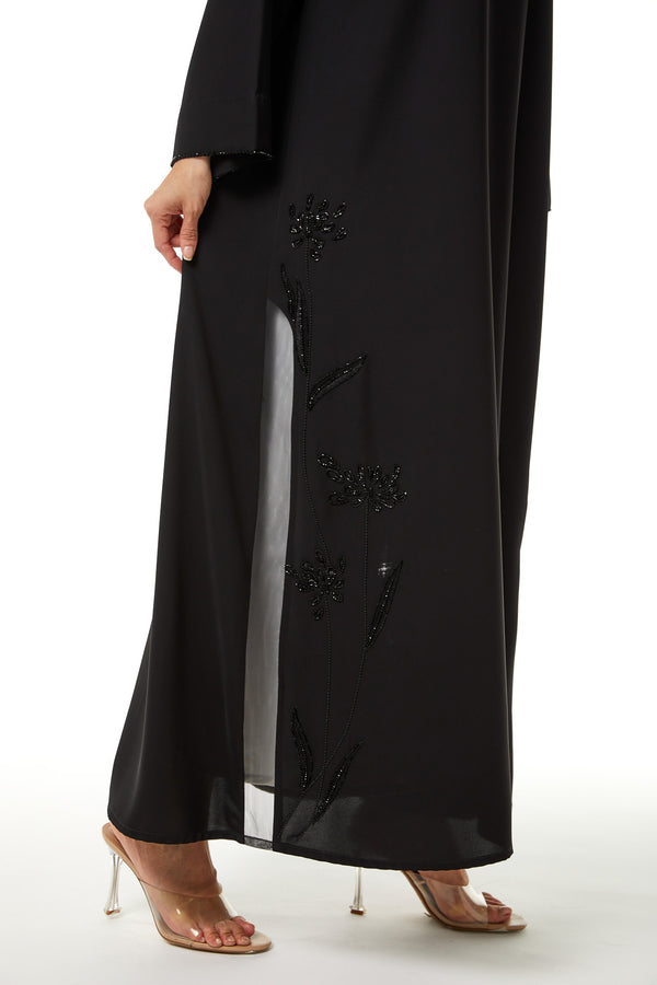 Black Aria Crepe, Side Panel Beadwork Detail