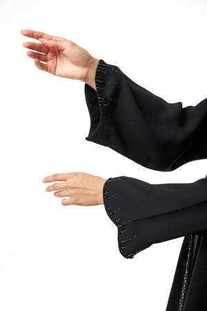 Black Layan Custom Crepe, Overlap Front and Sleeve Beadwork Detail