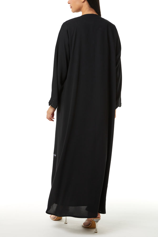 Black Layan Crepe, Overlap Front and Sleeve Beadwork Detail