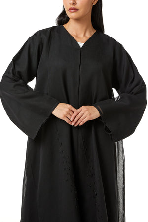 Black Plain Organza Custom Abaya, Side and Sleeve Beadwork Detail