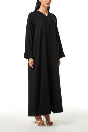 Black Lyra Crepe Abaya with Front Beadwork Detail
