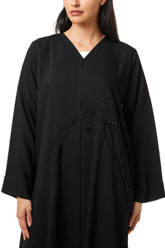 Black Lyra Crepe Abaya with Front Beadwork Detail