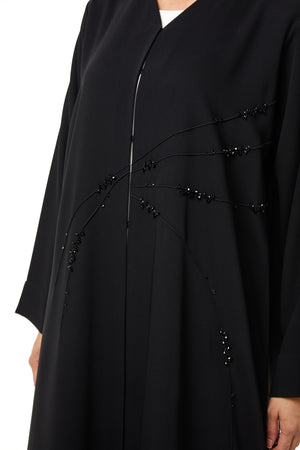 Black Lyra Crepe Abaya with Front Beadwork Detail