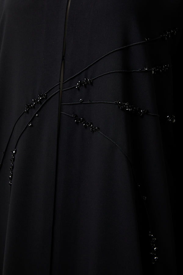 Black Lyra Crepe Custom Abaya with Front Beadwork Detail