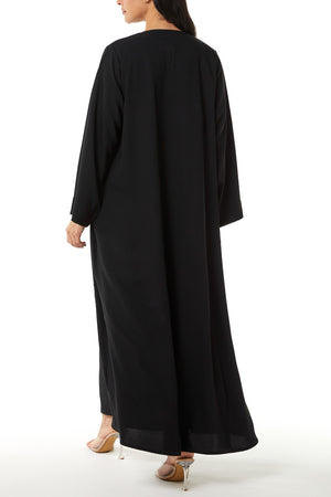 Black Lyra Crepe Custom Abaya with Front Beadwork Detail
