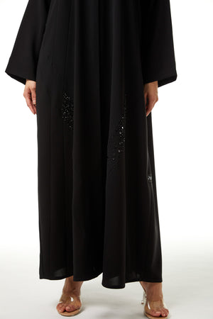 Black Jaime Crepe Custom Abaya, Front Beadwork Detail