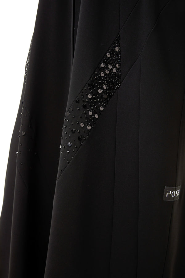 Black Jaime Crepe Custom Abaya, Front Beadwork Detail
