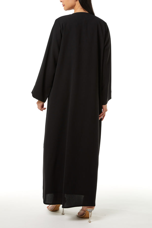 Black Jaime Crepe Custom Abaya, Front Beadwork Detail