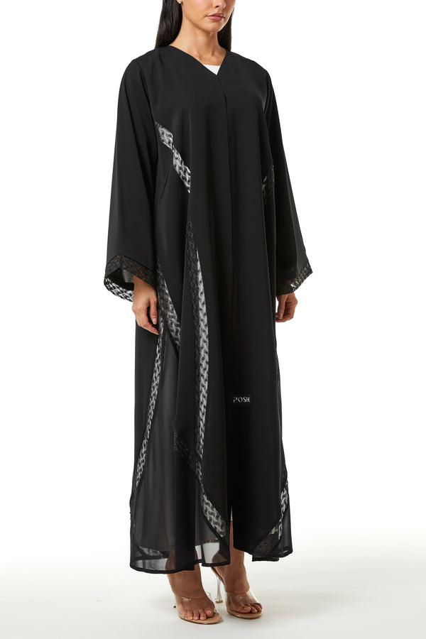 Black Royal Nada Custom Abaya, Side Beadwork