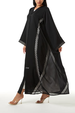 Black Royal Nada Custom Abaya, Side Beadwork