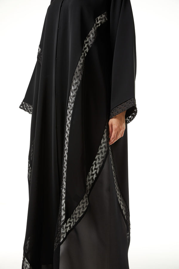 Black Royal Nada Custom Abaya, Side Beadwork