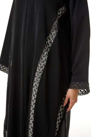 Black Royal Nada Custom Abaya, Side Beadwork