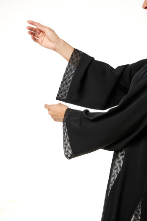Black Royal Nada Custom Abaya, Side Beadwork