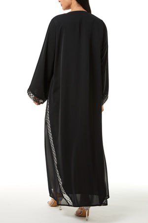 Black Royal Nada Custom Abaya, Side Beadwork