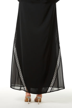 Black Royal Nada Custom Abaya, Side Beadwork