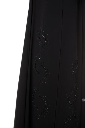 Black Malika Chiffon Custom Abaya, Side and Sleeve Beadwork Detail