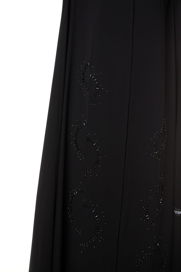 Black Malika Chiffon Custom Abaya, Side and Sleeve Beadwork Detail