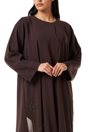 Brown Wave Crepe, Side Panel Beadwork Detail