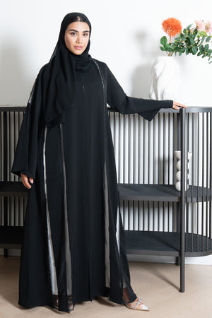 Black Reem Nada Abaya with Lacework Detailing