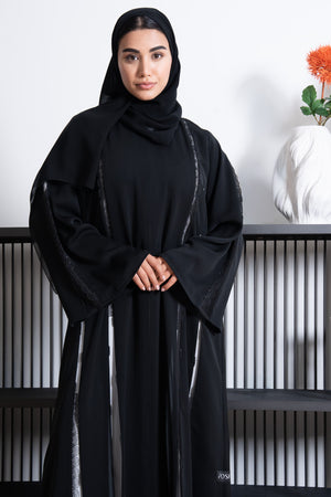 Black Reem Nada Abaya with Lacework Detailing