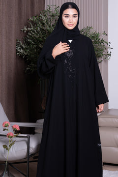 Black Jaime Crepe Custom  Abaya with Beadwork Accents