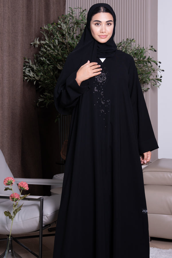 Black Jaime Crepe Custom  Abaya with Beadwork Accents