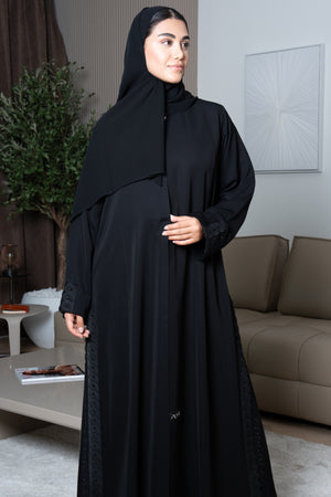 Black Reem Nada Custom Abaya with Black Lacework