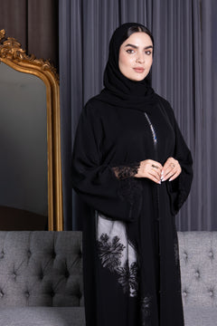 Black Royal Nada Abaya, Front Beadwork
