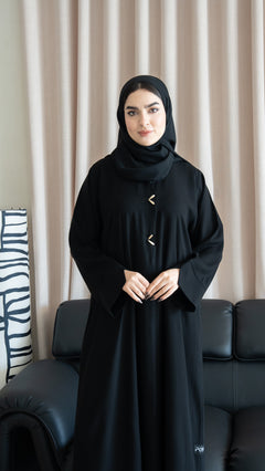 Black Imperial Crepe Abaya with Gold Accent Buttons