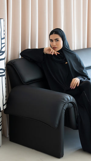 Black Jaime Crepe Abaya with Braided Dori and Button Accent