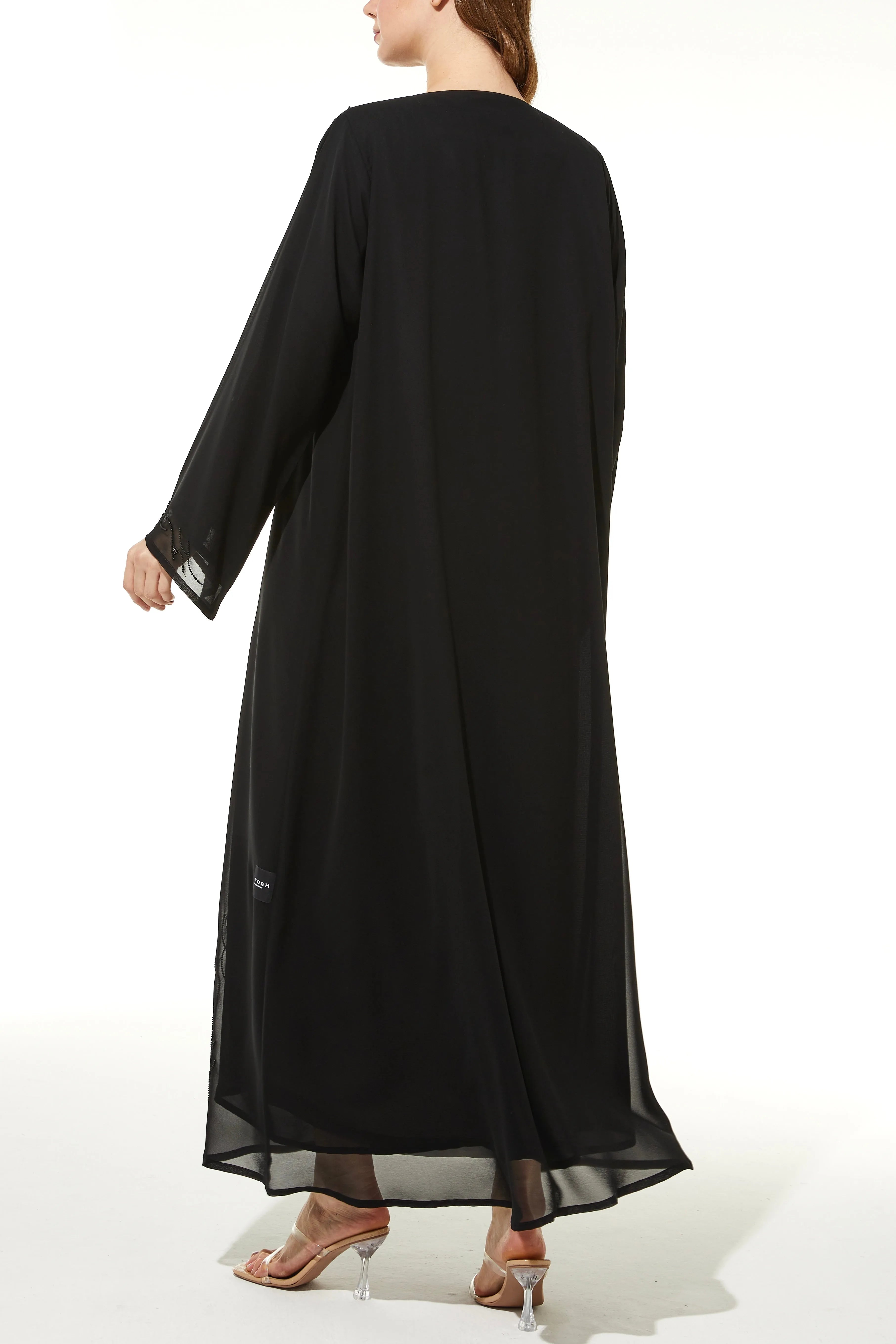 Chiffon Flare with Copper Bead Black Abaya - Posh Abaya