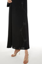 Black Salmi Nada Abaya with Flared Sleeves and Butterfly Embroidery - Posh Abaya